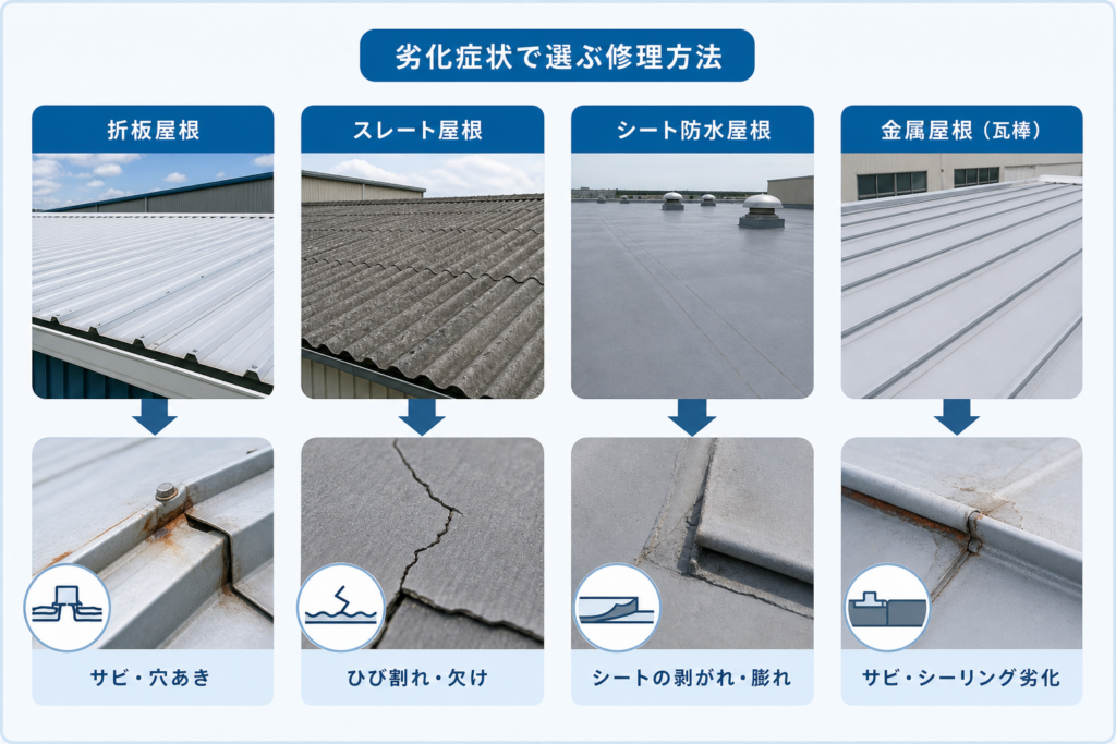 倉庫や工場で使われる屋根の種類と劣化症状から選ぶ最善の修理方法