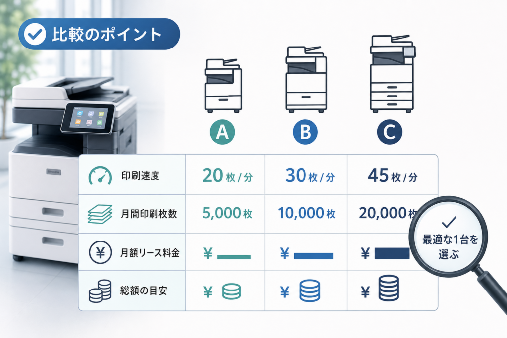 印刷速度と月間印刷枚数で最新OA機器リース相場一覧を徹底比較！失敗しない選び方
