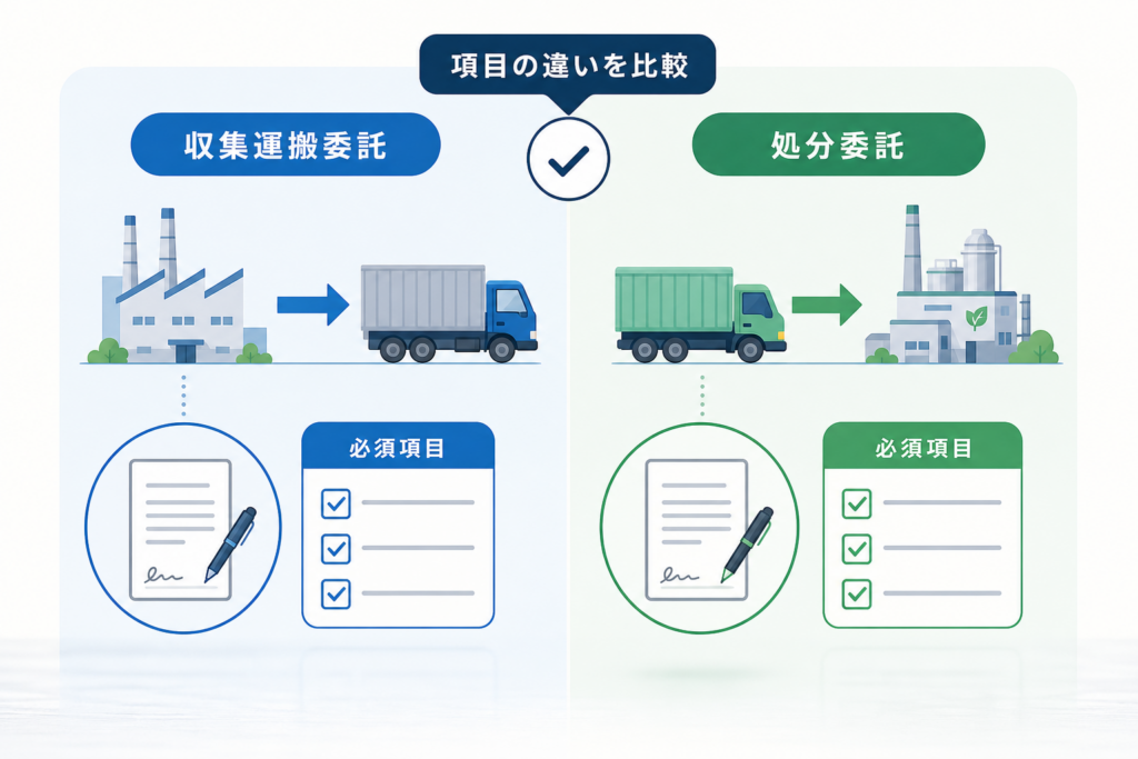 収集運搬委託と処分委託で「書き方」が変わる!必須項目の違いを一発チェック