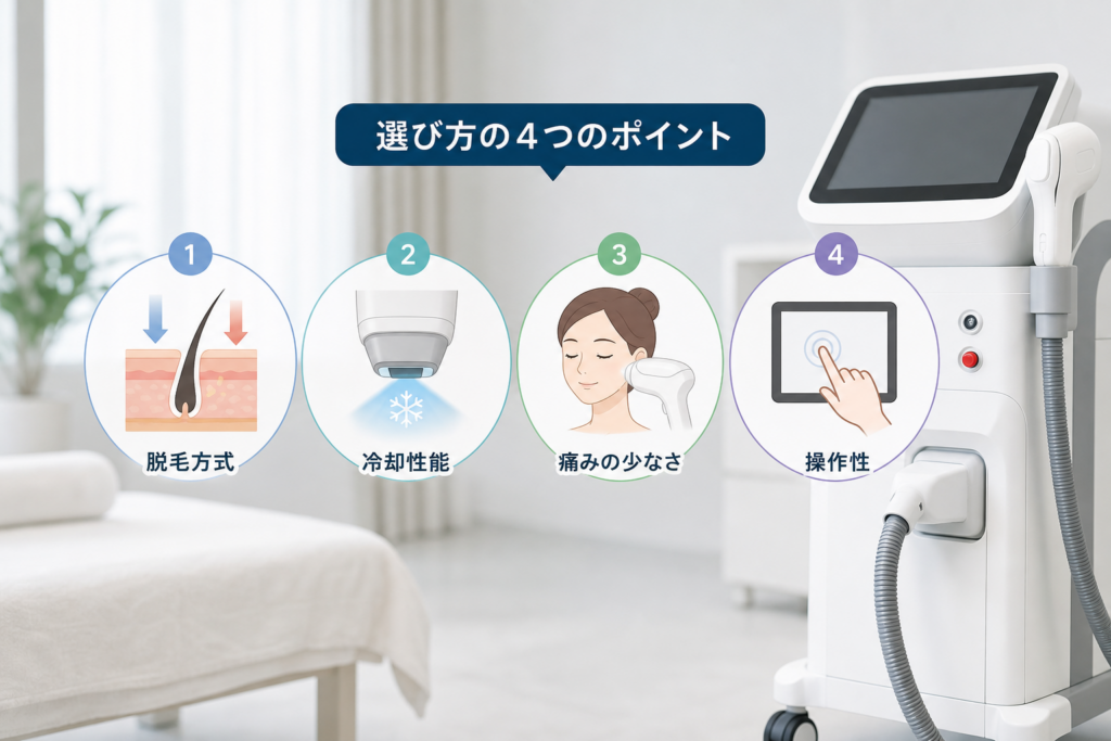 業務用脱毛機の選び方を徹底攻略！脱毛方式・痛み・冷却・操作性で見極めるポイント