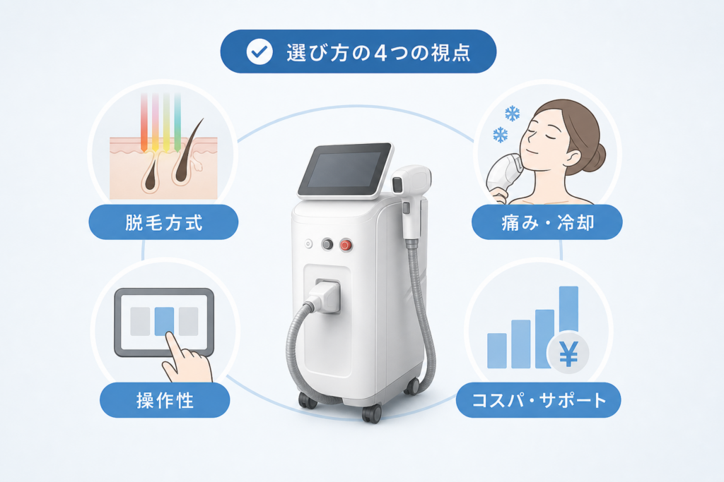 業務用脱毛機の選び方を徹底攻略！脱毛方式・痛み・冷却・操作性で見極めるポイント