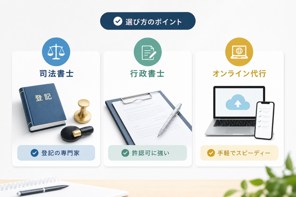 法人設立費用を依頼するならどこ?司法書士・行政書士・オンライン代行の選び方まとめ