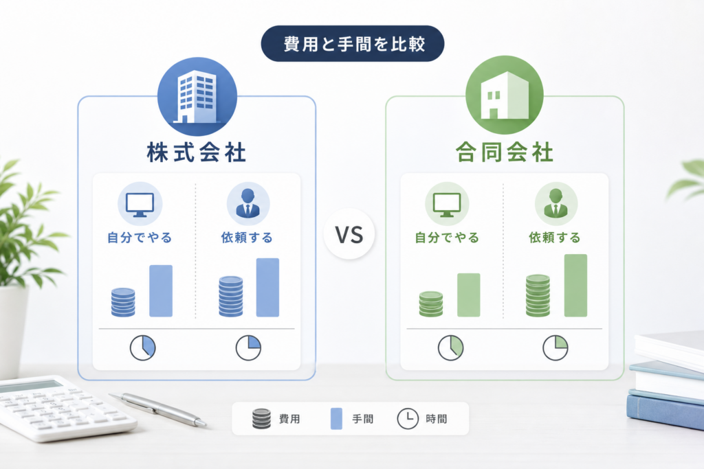 法人設立費用を株式会社と合同会社で比べてみた!自分でやるvs依頼のリアルな違い