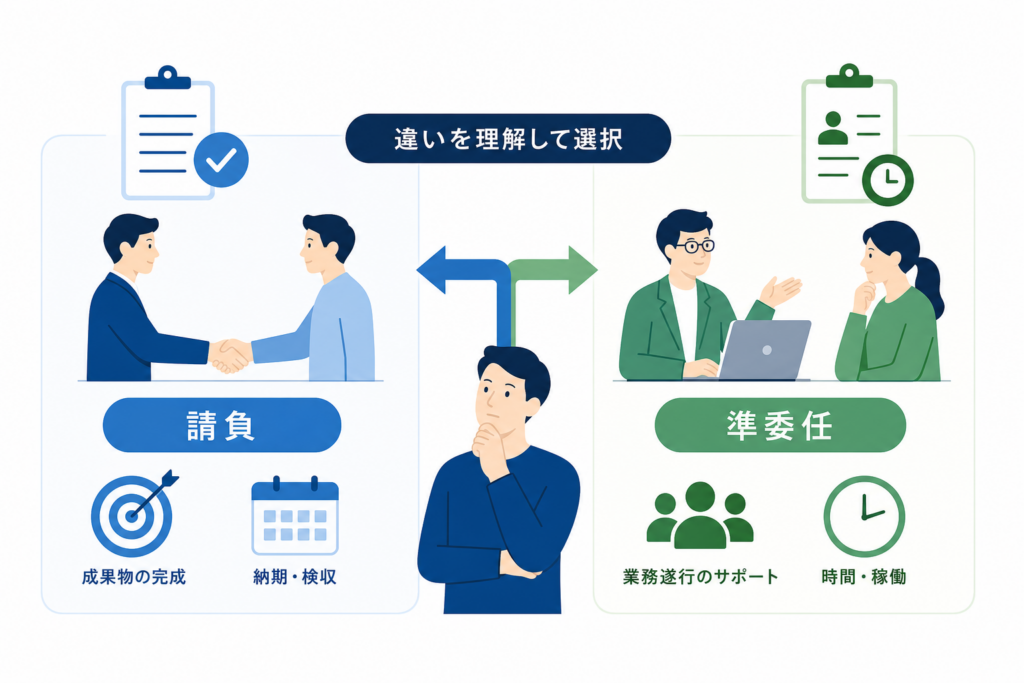 請負と準委任の違いから選ぶ雛形〜あなたの業務に合うタイプはどっち?