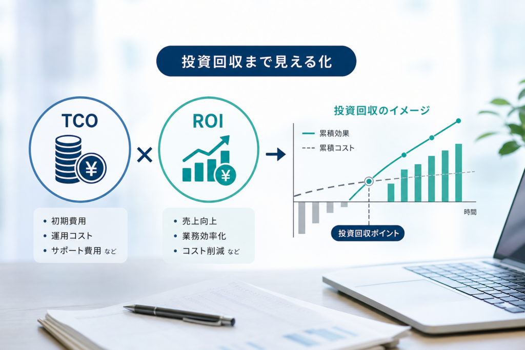 TCOやROIの計算でAI営業支援ツール導入費用を投資回収まで見える化