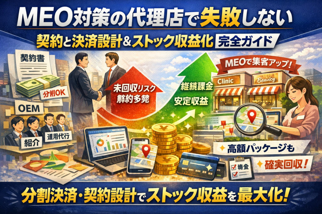 MEO対策の代理店で失敗しない契約と決済設計やストック収益化の完全ガイド - ホームページ制作費の分割払いやビジネスクレジット、リース、信販代行などはまかせて信販へ