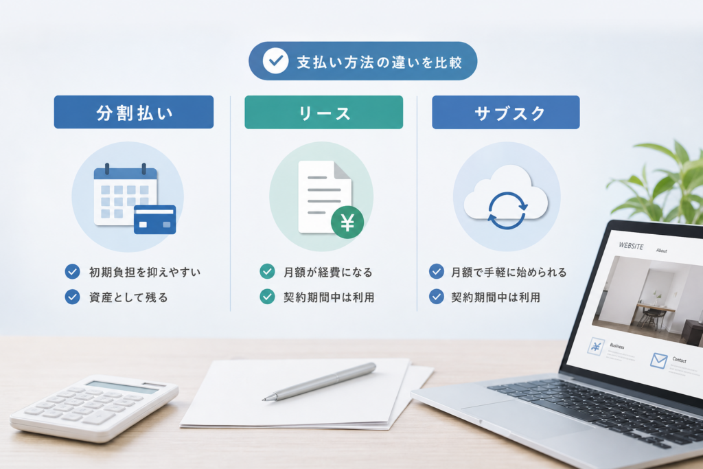 分割払い可能やリースやサブスク…ホームページ費用と支払い方法でここまで違う!