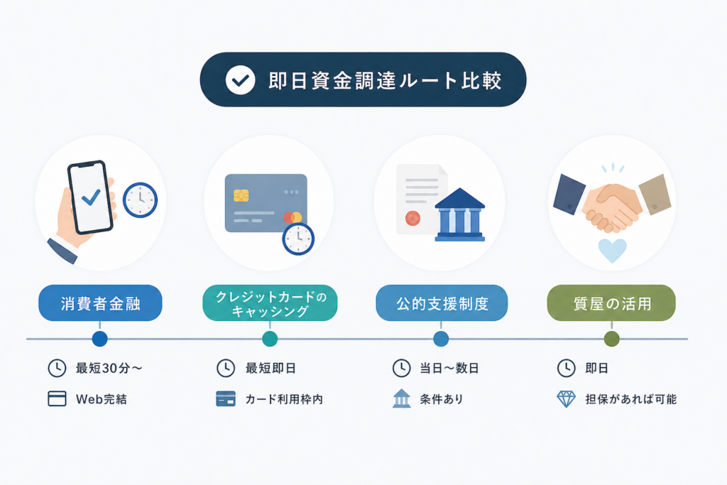 今日中に即日でお金を用意する合法ルート比較一覧