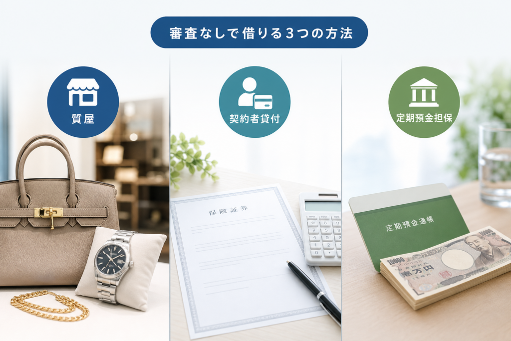 信用情報の審査がないお金の借り方3選【質屋・契約者貸付・定期預金担保】