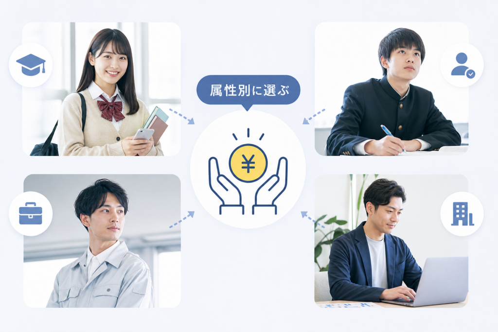 属性別（学生・未成年・無職・事業主）の現実的な資金調達法