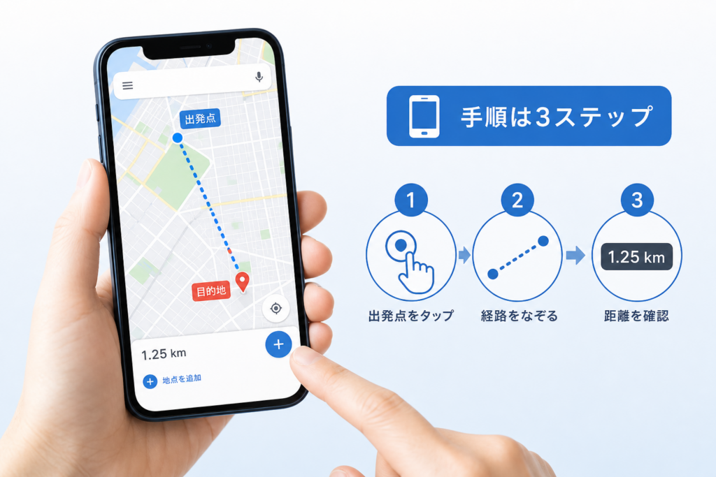 スマホ(iPhone・Android)でGoogleマップの距離を測定する手順