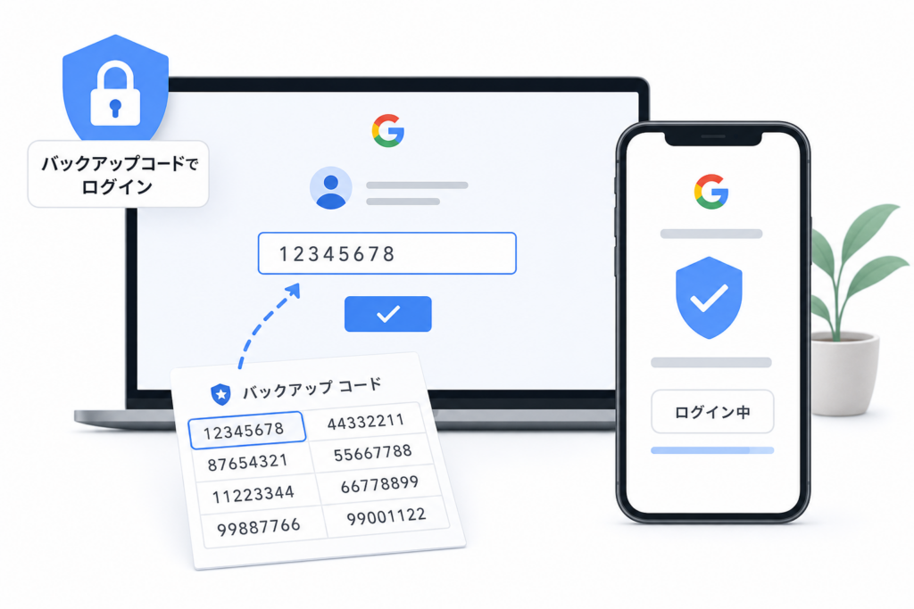 方法2:8桁のバックアップコードでログインする