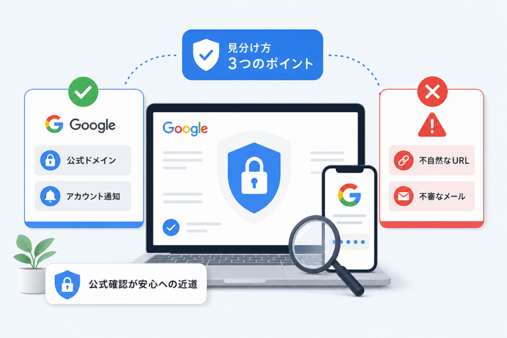 本物のGoogle通知と偽メール・フィッシングを見分ける方法