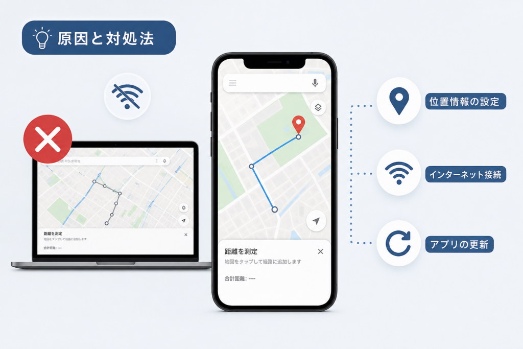Googleマップで距離測定ができない原因と対処