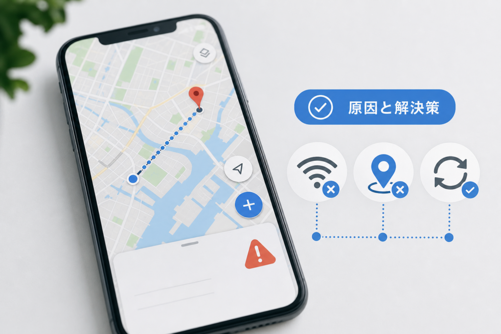 Googleマップの距離測定トラブルを切り分ける説明用図版