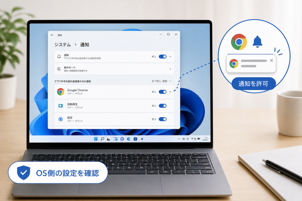 Windows 11でChromeの通知と応答不可モードを確認する