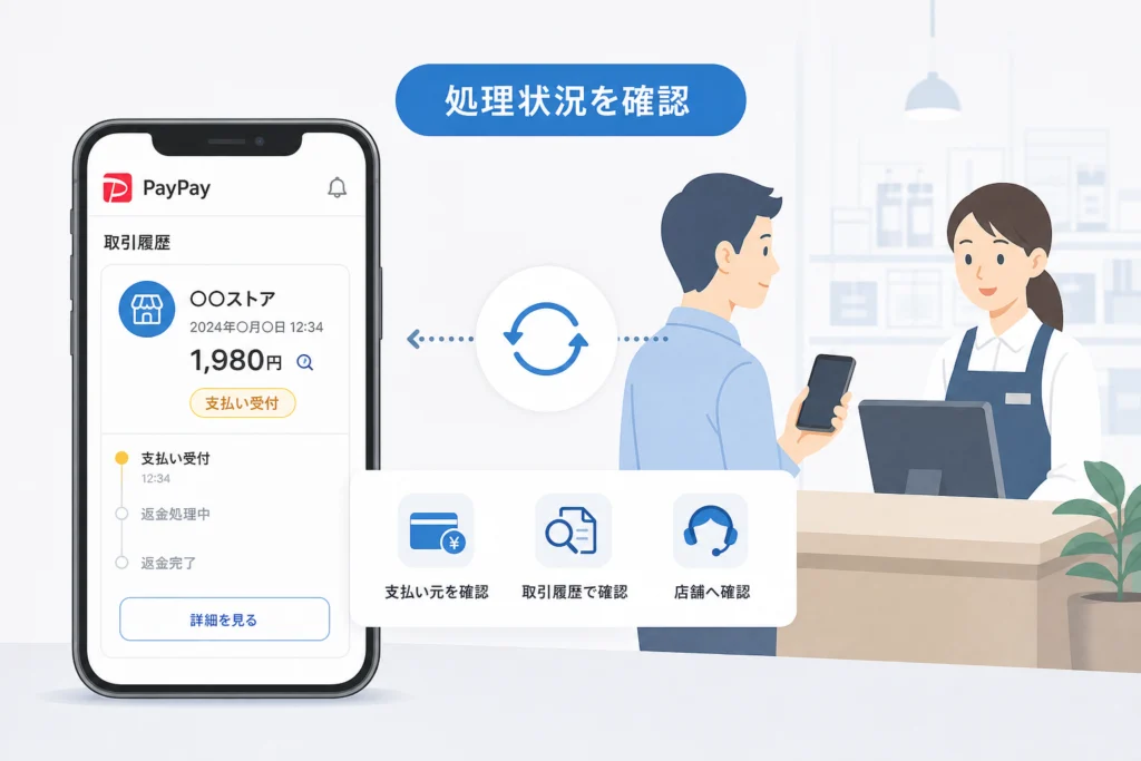 「支払い受付」のままの場合は店舗の処理状況を確認