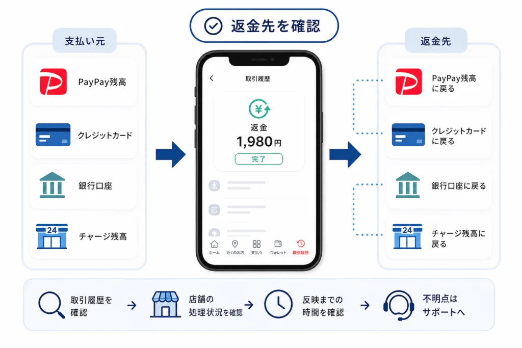支払い方法別に確認するPayPayの返金先