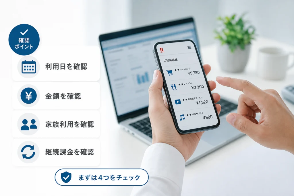 調査依頼の前に確認する利用日・金額・家族利用・継続課金